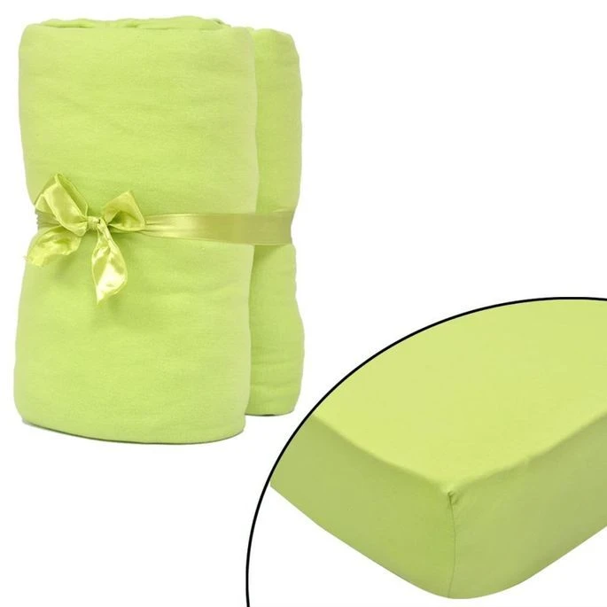 2 Draps-housses Vert Pomme En Jersey De Coton 180 X 200 - 200 X 220 Cm 3 2 Draps-housses Vert Pomme En Jersey De Coton 180 X 200 - 200 X 220 Cm