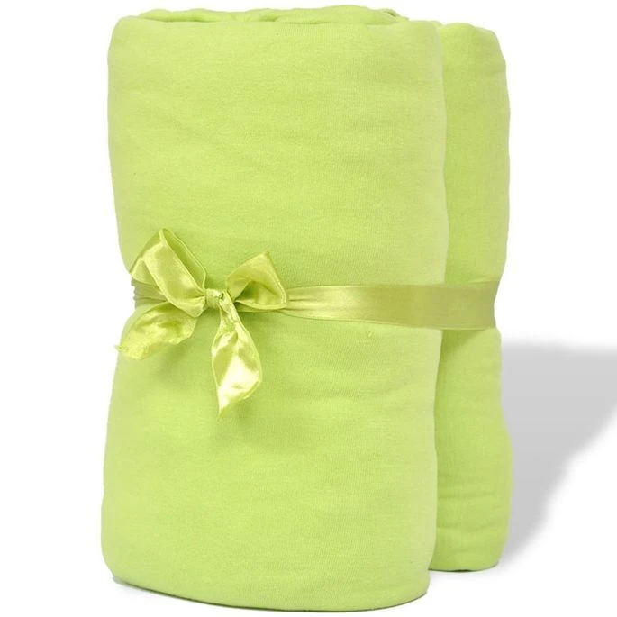 2 Draps-housses Vert Pomme En Jersey De Coton 180 X 200 - 200 X 220 Cm 4 2 Draps-housses Vert Pomme En Jersey De Coton 180 X 200 - 200 X 220 Cm – Image 2