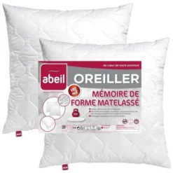 ABEIL Lot De 2 Oreillers A Mémoire De Forme Matelassés 60x60 Cm Blanc