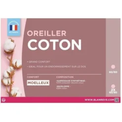 BLANREVE Lot De 2 Oreillers En Coton - 60 X 60 Cm - Blanc -Lit Magique Soldes Magasin blanreve lot de 2 oreillers en coton 60 x 60 cm blanc 3245841492707 513595