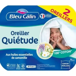 BLEU CALIN Lot De 2 Oreillers M-Caps Quietude - 100% Coton - 60 X 60 Cm -Lit Magique Soldes Magasin bleu calin lot de 2 oreillers m caps quietude 100 coton 60 x 60 cm 3153633458124 513613