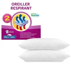 BLEU CALIN Lot De 2 Oreillers Respirant TOPCOOL 60x60cm Blanc -Lit Magique Soldes Magasin bleu calin lot de 2 oreillers respirant topcool 60x60cm blanc 3153633412324 513541