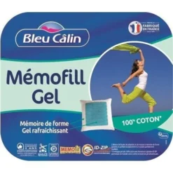 BLEU CALIN Oreiller A Mémoire De Forme Mémofill Avec Gel Rafraîchissant - 100% Coton Percale - 60 X 60 Cm -Lit Magique Soldes Magasin bleu calin oreiller a memoire de forme memofill avec gel rafraichissant 100 coton percale 60 x 60 cm 3153633434364 513498