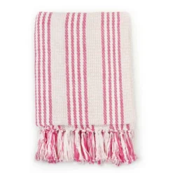 Couverture Coton à Rayures 125 X 150 Cm Rose Et Blanc -Lit Magique Soldes Magasin couverture coton a rayures 125 x 150 cm rose et blanc 3666722453240 773242