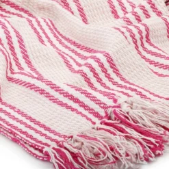 Couverture Coton à Rayures 125 X 150 Cm Rose Et Blanc -Lit Magique Soldes Magasin couverture coton a rayures 125 x 150 cm rose et blanc 3666722453240 773245