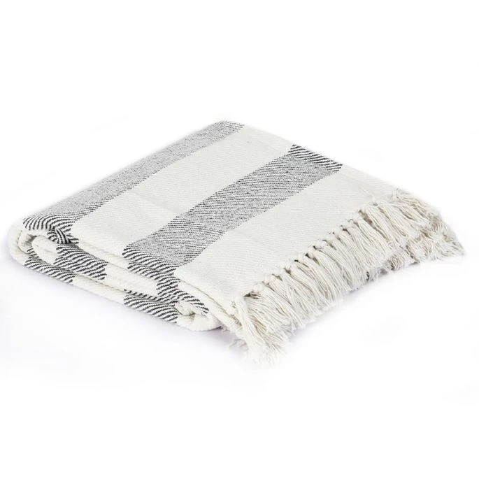 Couverture Coton Rayures 160 X 210 Cm Anthracite 6 Couverture Coton Rayures 160 X 210 Cm Anthracite – Image 4