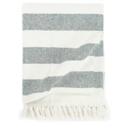 Couverture Coton Rayures 160 X 210 Cm Vert Foncé