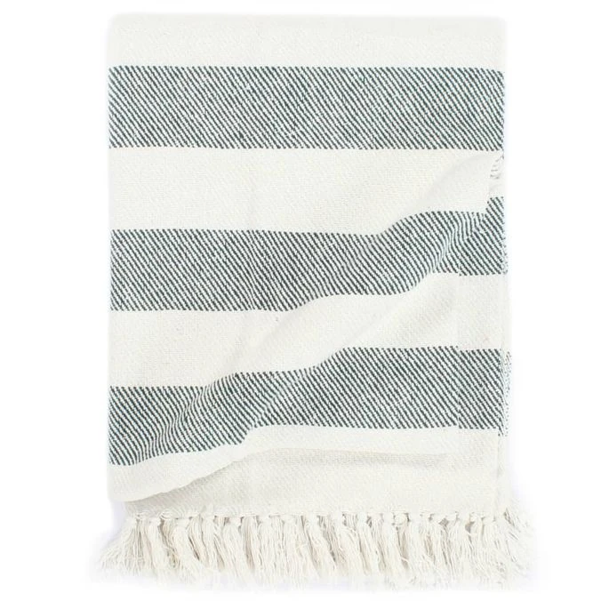 Couverture Coton Rayures 160 X 210 Cm Vert Foncé 3 Couverture Coton Rayures 160 X 210 Cm Vert Foncé