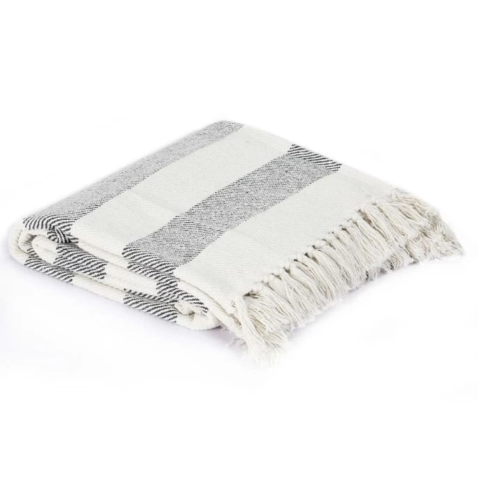 Couverture Coton Rayures 220 X 250 Cm Anthracite 6 Couverture Coton Rayures 220 X 250 Cm Anthracite – Image 4