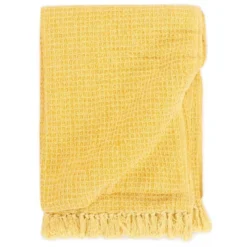 Couverture En Coton 220 X 250 Cm Jaune Moutarde