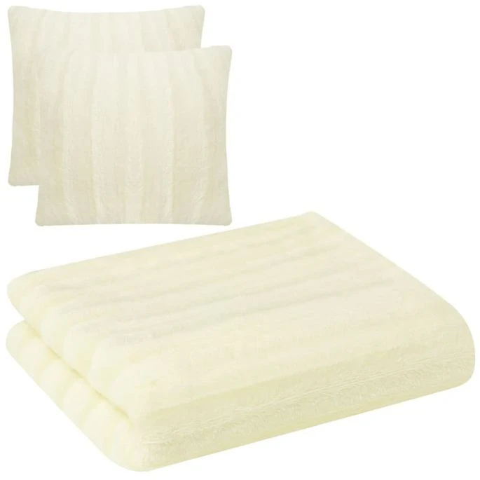 Couverture Et Housse De Coussin 3 Pièces Fausse Fourrure Crème 3 Couverture Et Housse De Coussin 3 Pièces Fausse Fourrure Crème