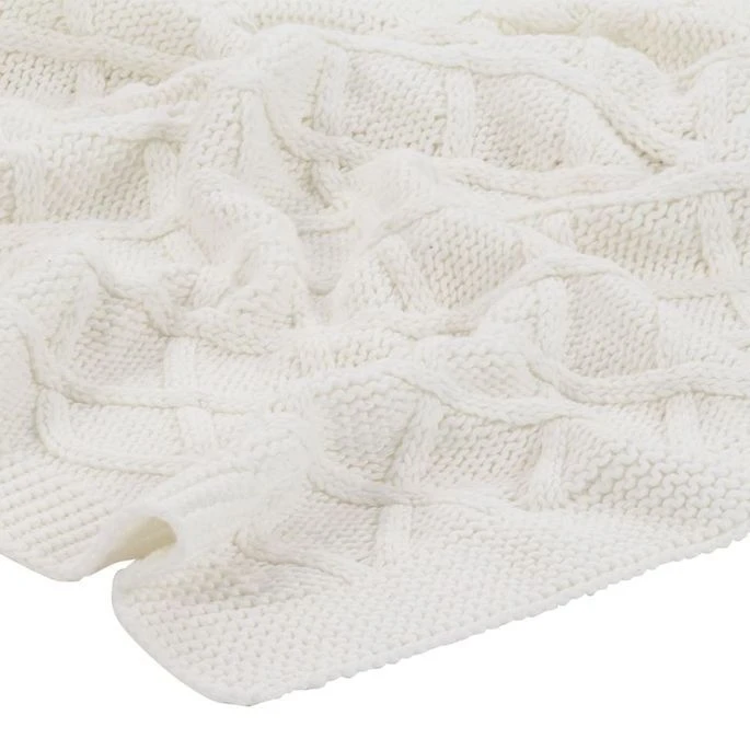 Couverture Tricotée Coton 130x171 Cm Design Tartan Blanc Cassé 6 Couverture Tricotée Coton 130x171 Cm Design Tartan Blanc Cassé – Image 4