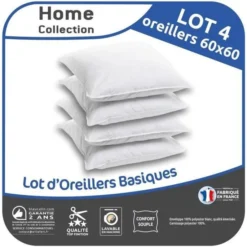 HOME COLLECTION Lot De 4 Oreillers 60x60cm  Blanc