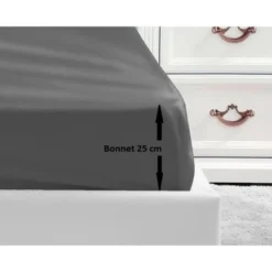 LOVELY HOME Drap Housse 100% Coton 160x200x25 Cm - Gris Foncé