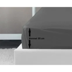 LOVELY HOME Drap Housse 100% Coton 180x200x30 Cm Gris Foncé