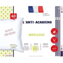 Oreiller - L'ANTI-ACARIENS - Aux Actifs 100% Végétaux - 60 X 60 Cm - Polyester Et Fibre Volupt'air - DODO -Lit Magique Soldes Magasin oreiller l anti acariens aux actifs 100 vegetaux 60 x 60 cm polyester et fibre volupt air dodo 3307419607408 1424540