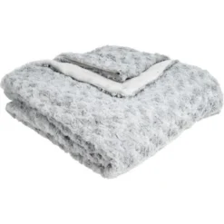 Plaid A Fourrure Bouclée - 120 X 160 Cm - Gris Clair