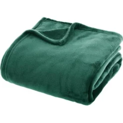 Plaid Flanelle Uni Vert - 180 X 230 Cm