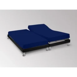 SOLEIL D'OCRE Lot De 2 Draps Housse 100% Coton - Lit A Tete Et Pieds Relevables - 2x70x190 Cm - Uni Bleu Marine
