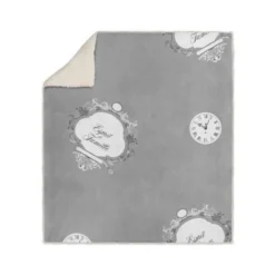 SOLEIL D' OCRE Plaid Polaire Sherpa Microfibre Esprit De Famille - 110 X 160 Cm - Gris