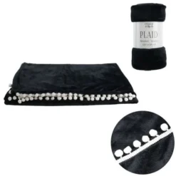 THE HOME DECO FACTORY Plaid A Pompons Bicolore Flanelle M6 - Noir -Lit Magique Soldes Magasin the home deco factory plaid a pompons bicolore flanelle m6 noir 3664944056072 426391