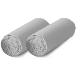 TODAY Lot De 2 Draps Housse 100% Coton - 160x200 Cm - Gris Clair